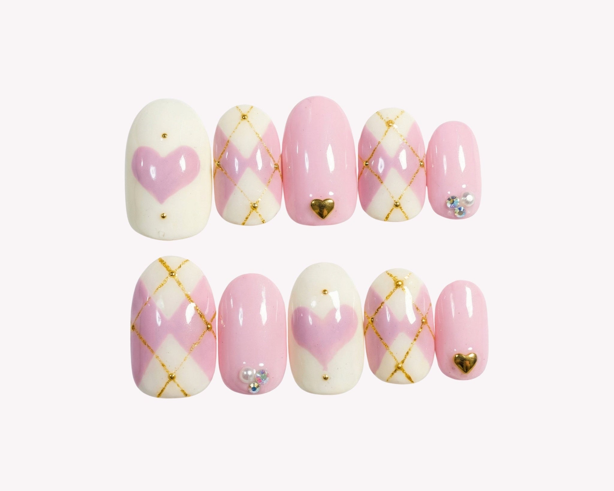 Hand-painted French tip press-on nails by Handora