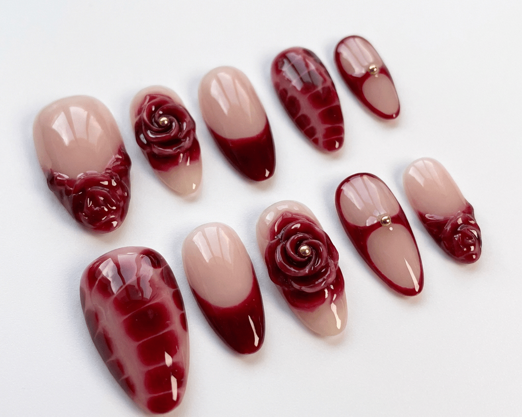 Hand-painted Halloween press-on nails by Handora