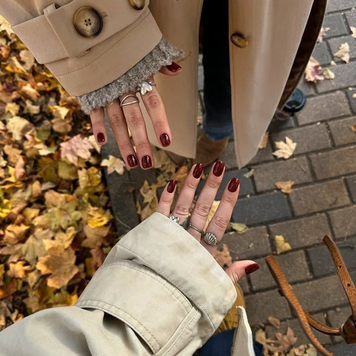 Fall press-on nails by Handora — Ruby Lace burgundy autumn