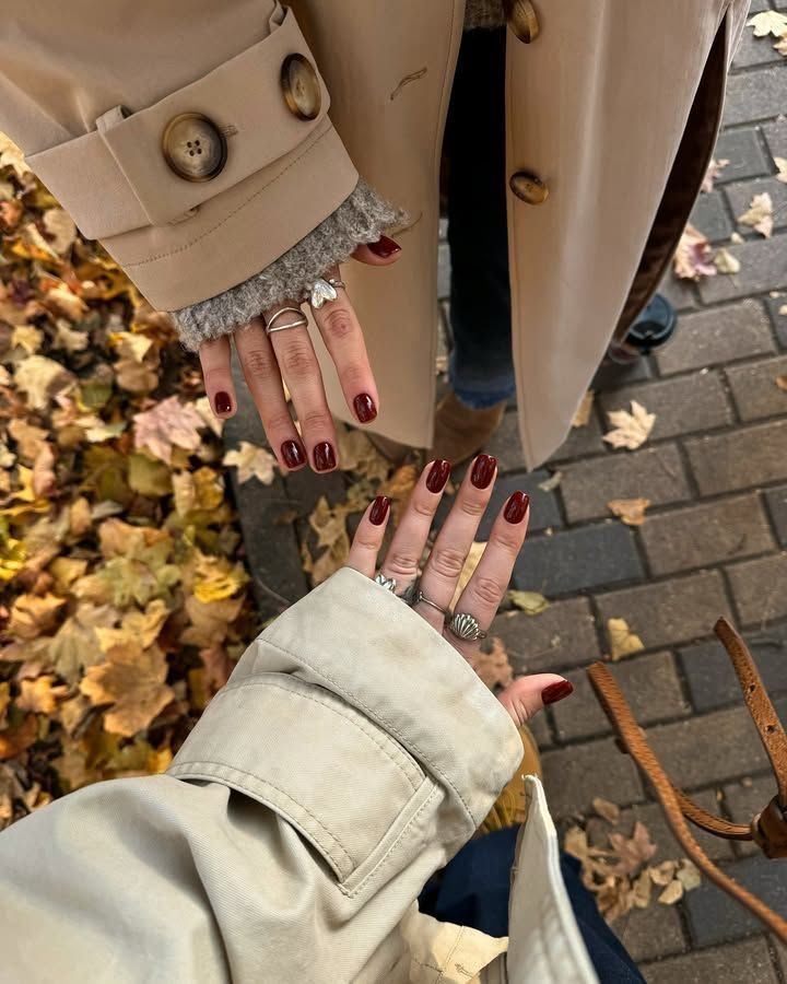 Fall press-on nails by Handora — Ruby Lace burgundy autumn