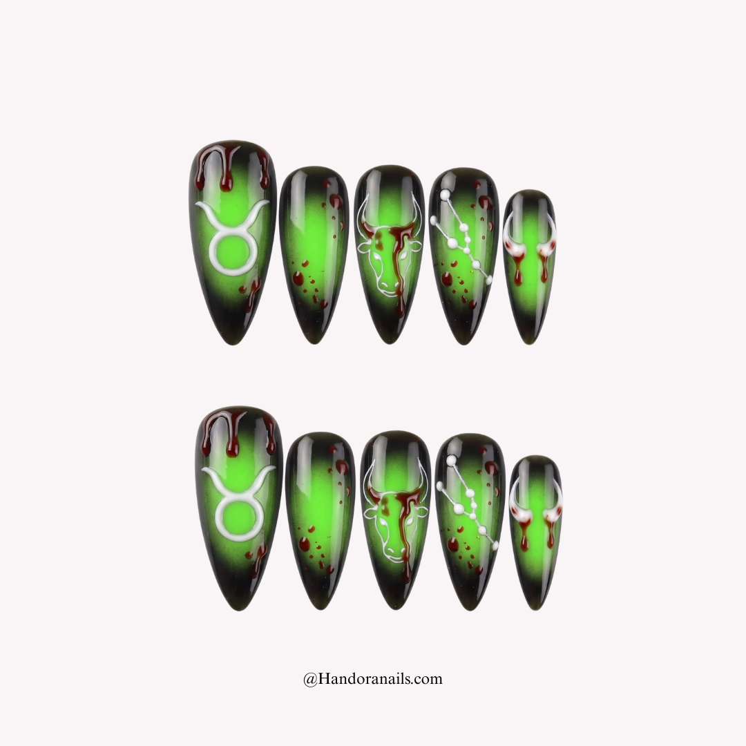 Venus Rising press-on nails – stiletto shape, black and white