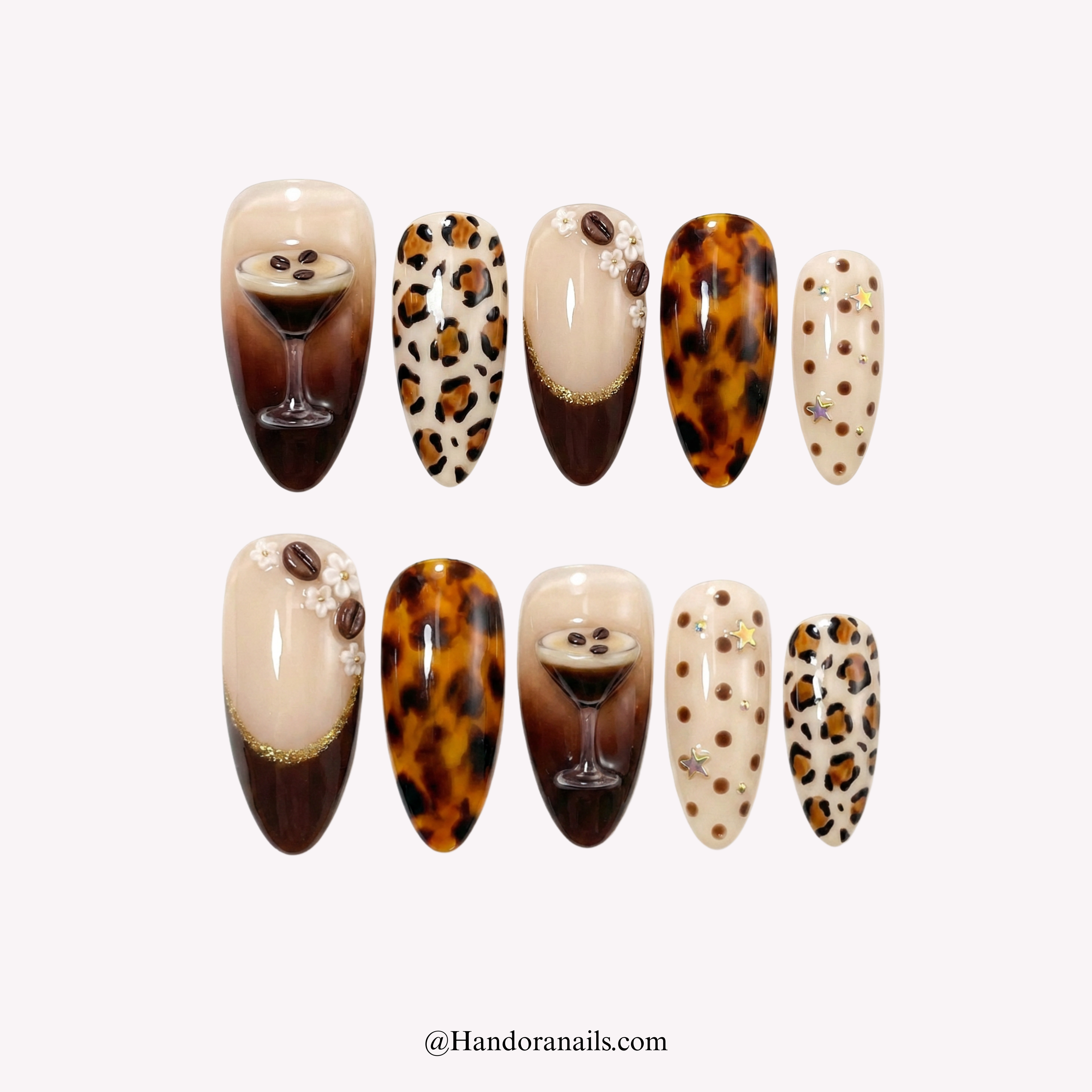 Espresso Martini french tip press-on nails by Handora