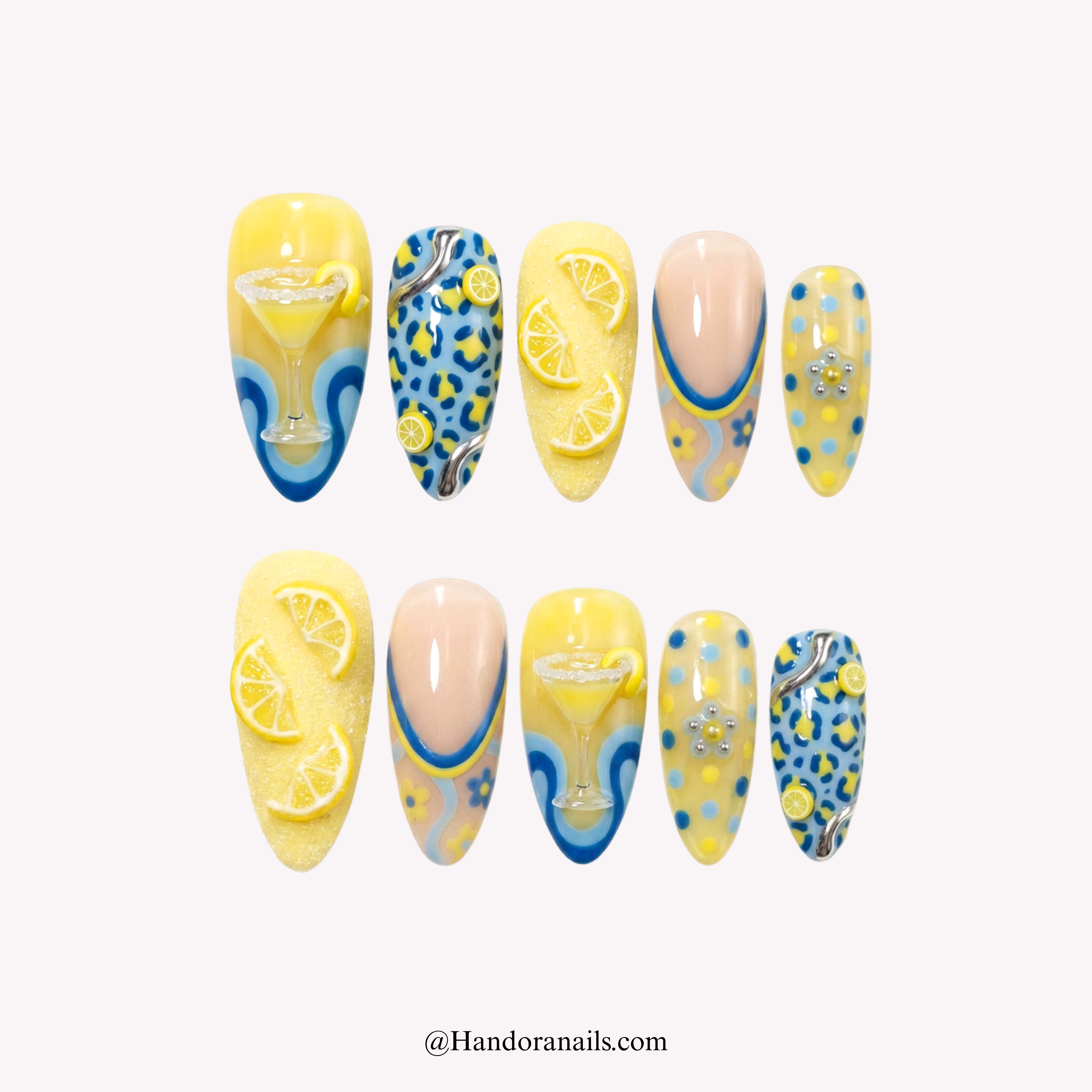 Lemon Martini french tip press-on nails by Handora