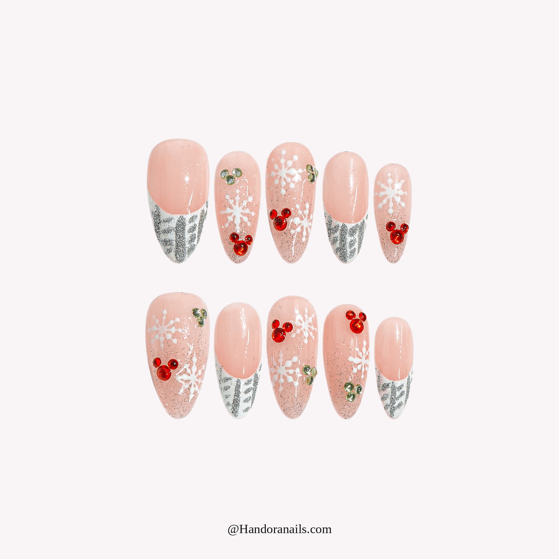 Frost Kiss press-on nails – stiletto shape, silver and white
