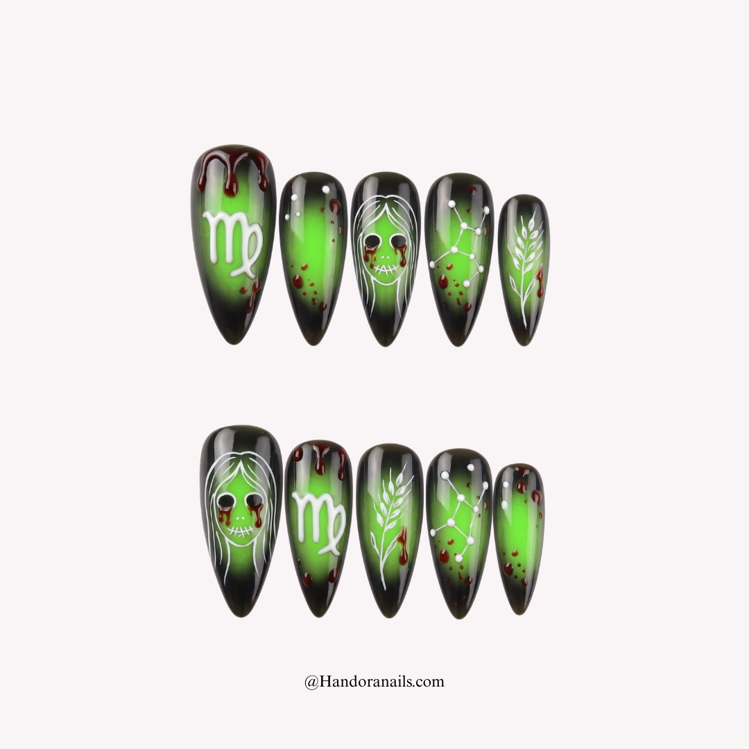 Silent Maiden press-on nails – stiletto shape, black and white