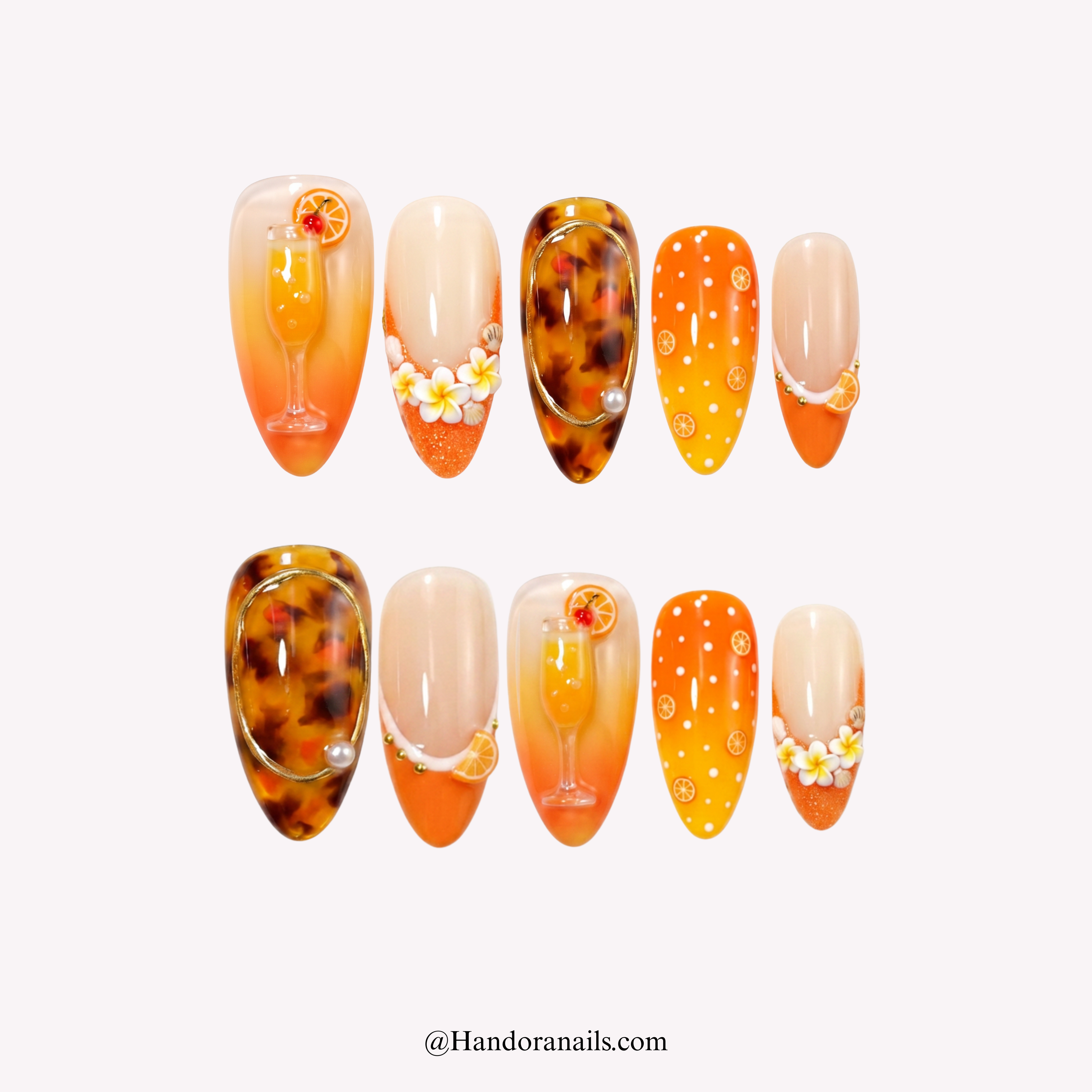 Mimosa almond french tip press-on nails by Handora