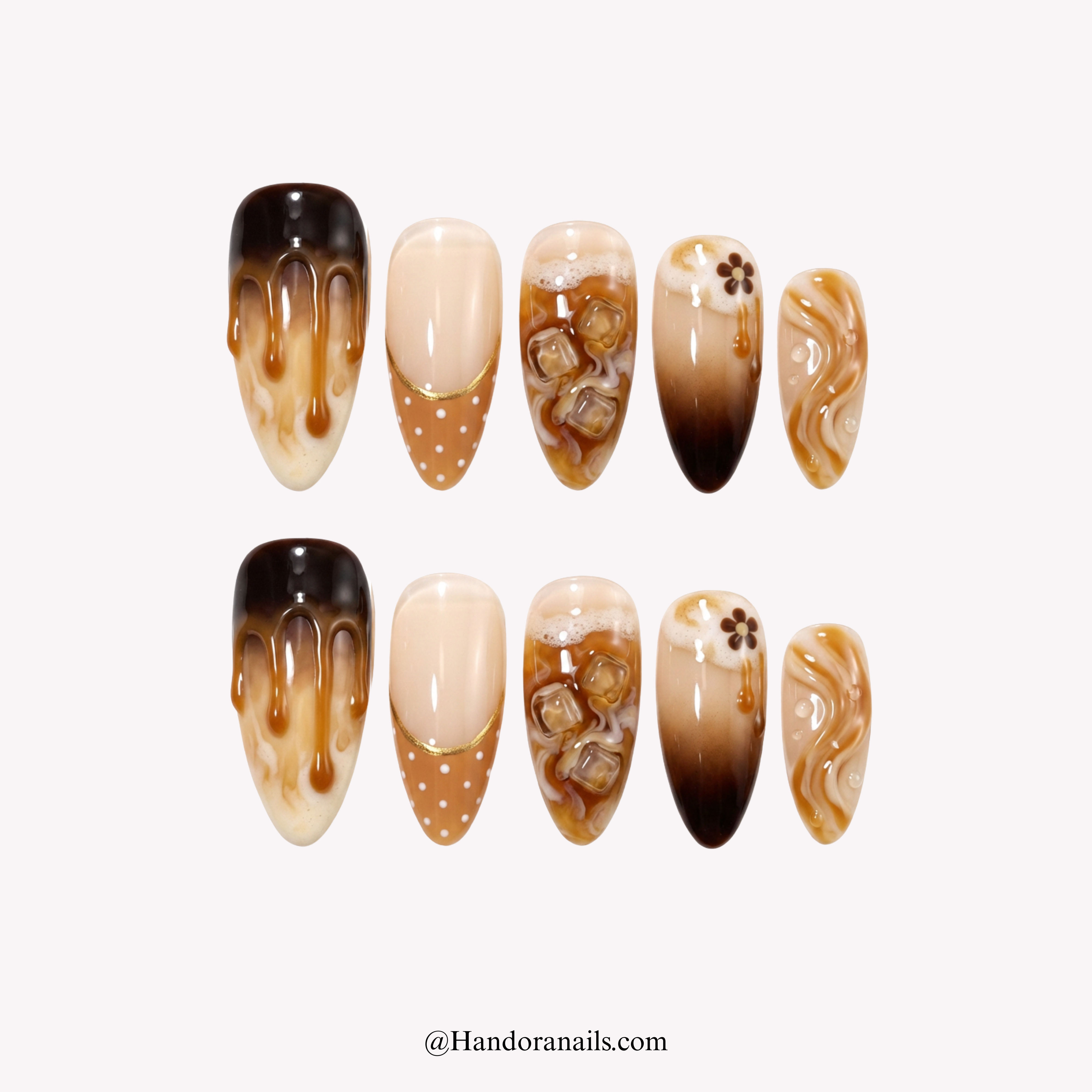 Caramel Macchiato almond press-on nails by Handora
