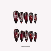 Venom Bite press-on nails – stiletto shape, silver and black
