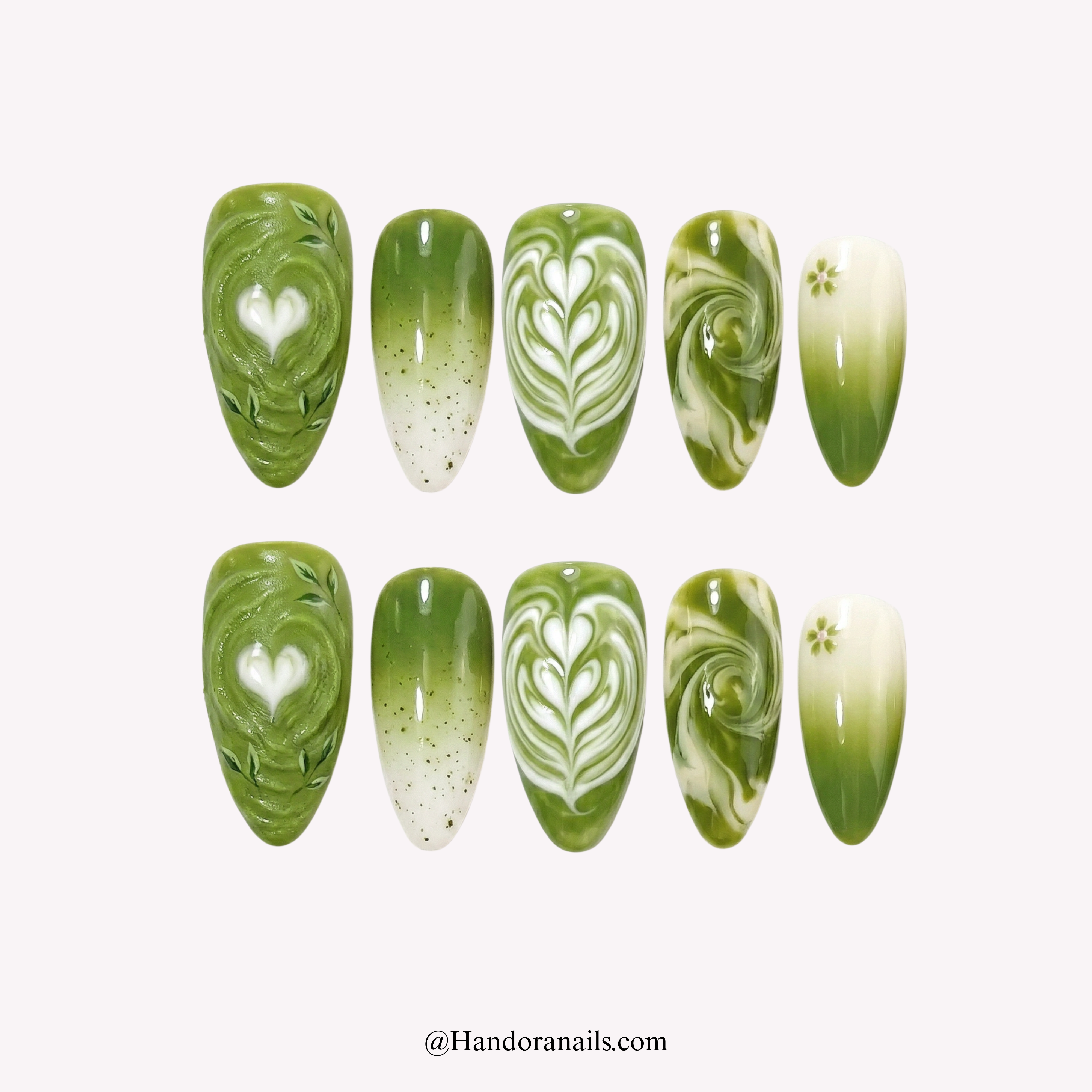 Matcha Latte french tip press-on nails by Handora