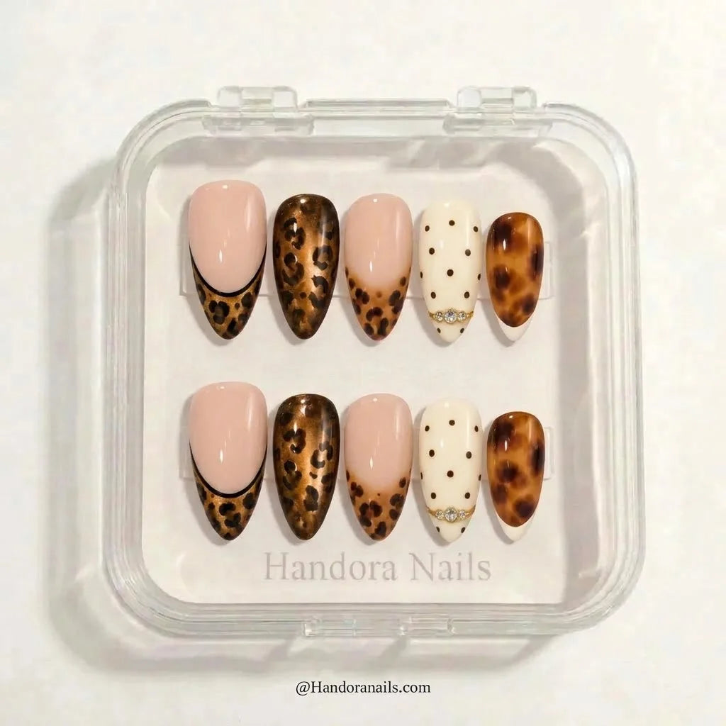 Amber Prowl winter press-on nails - in display box by Handora Nails