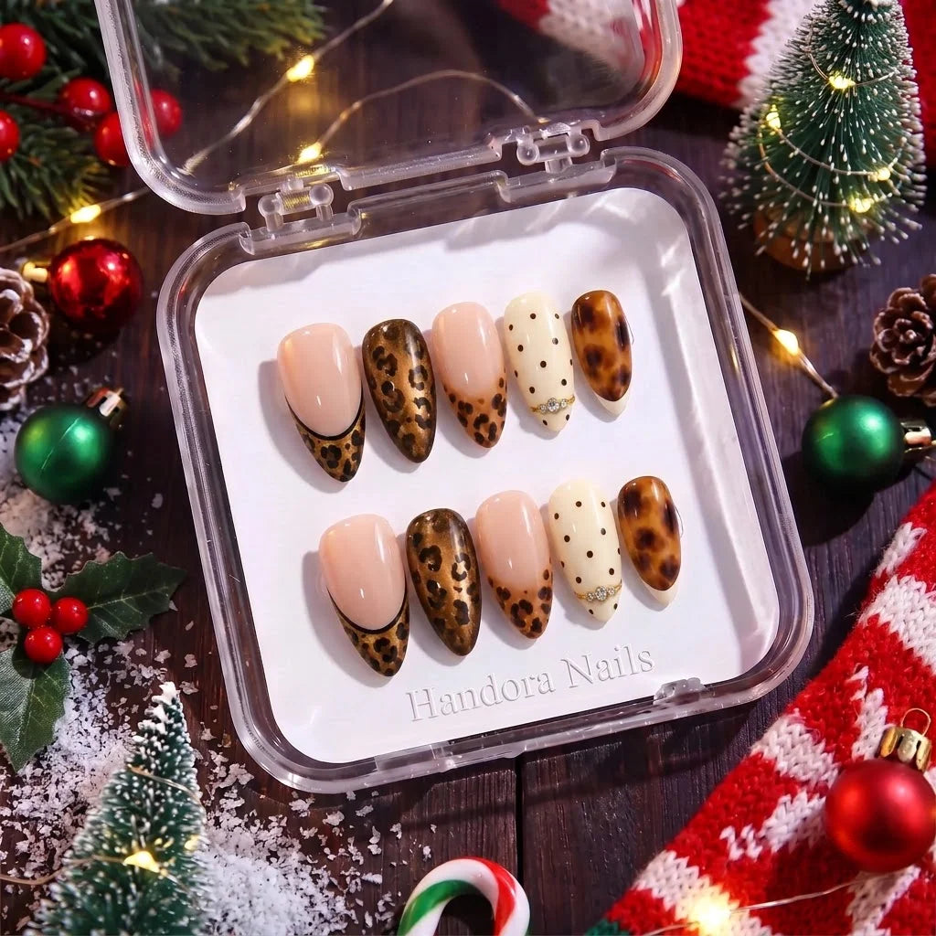 Amber Prowl winter press-on nails - in display box by Handora Nails
