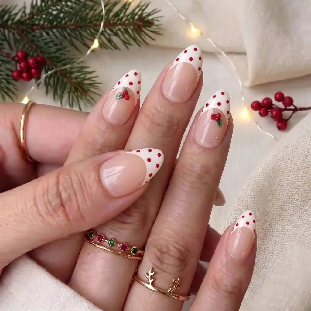 Berry Duet Christmas press-on nails - on hand by Handora Nails