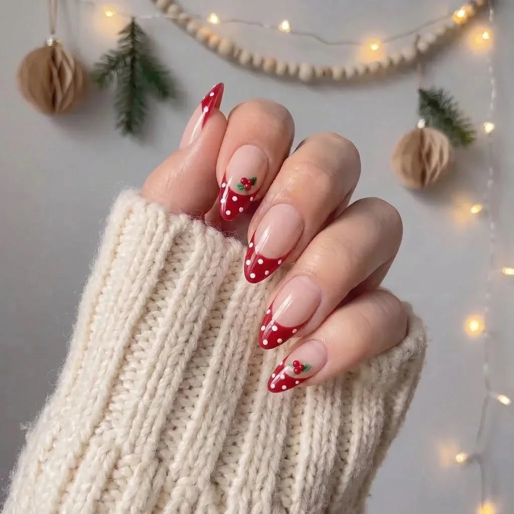 Berry Duet Christmas press-on nails - on hand by Handora Nails