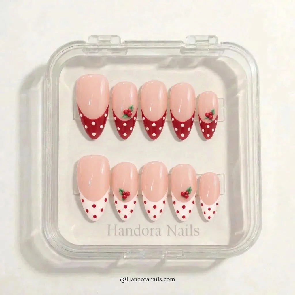 Berry Duet Christmas press-on nails - in display box by Handora Nails