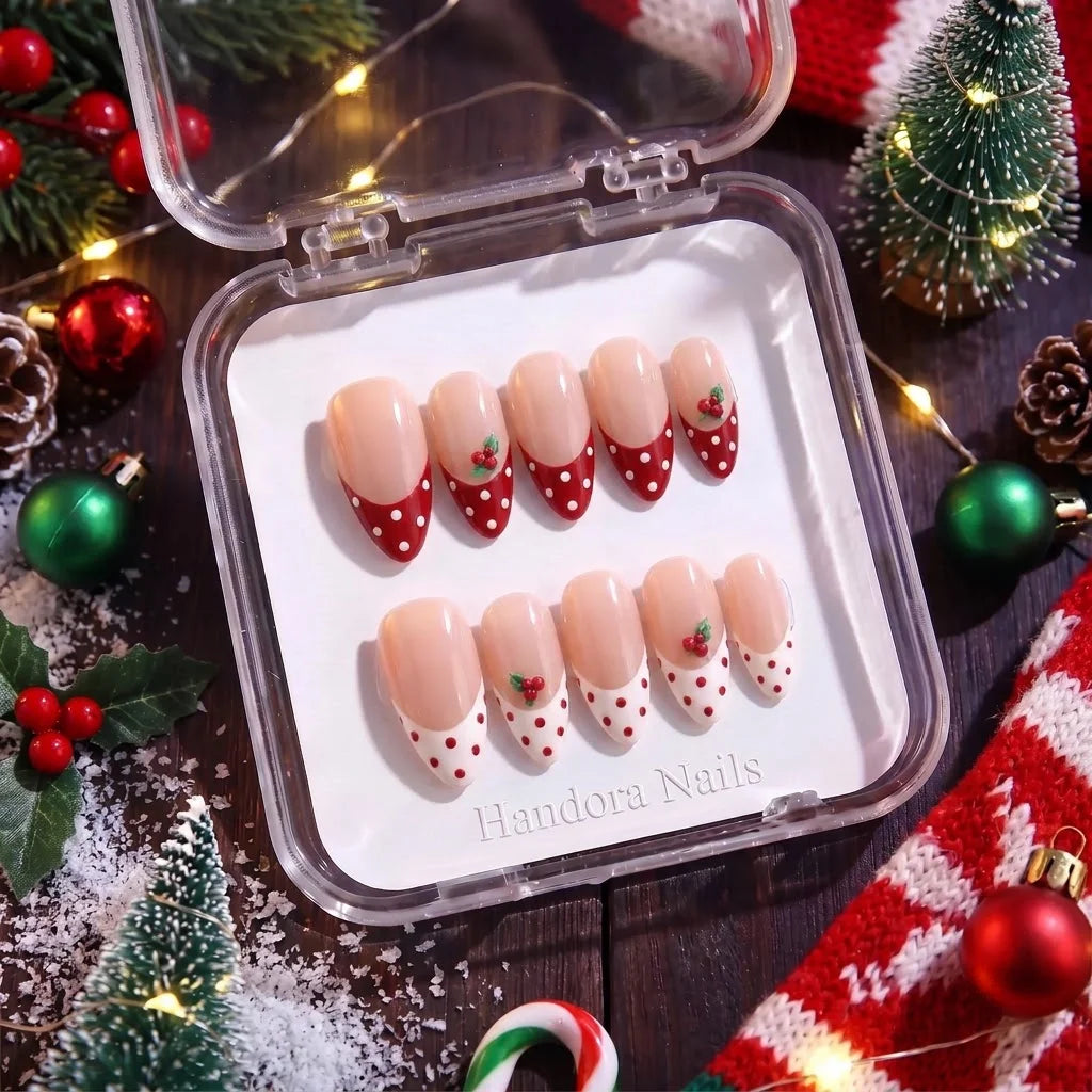 Berry Duet Christmas press-on nails - in display box by Handora Nails