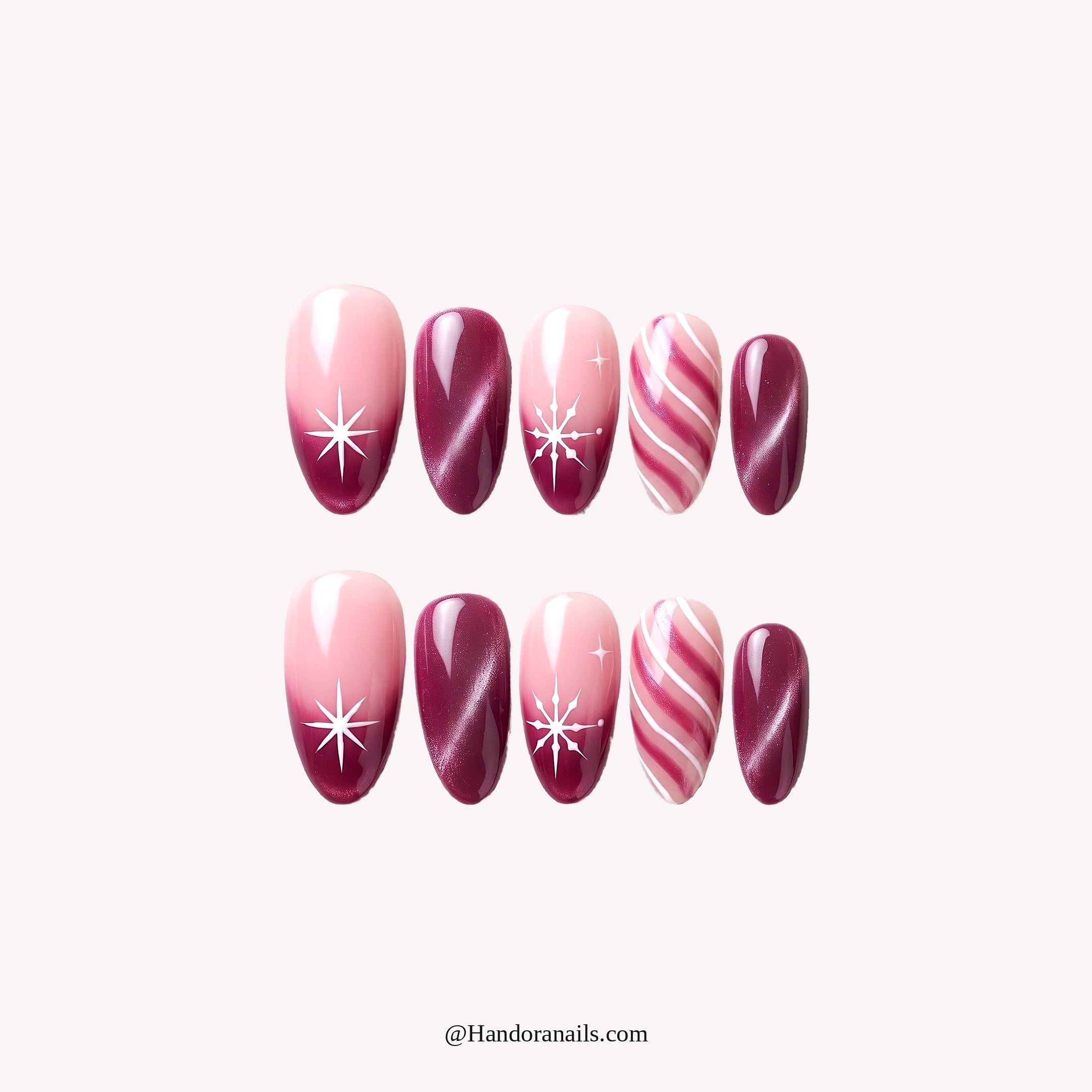 Berry Frost Cat Eye press-on nails – white background by Handora Nails