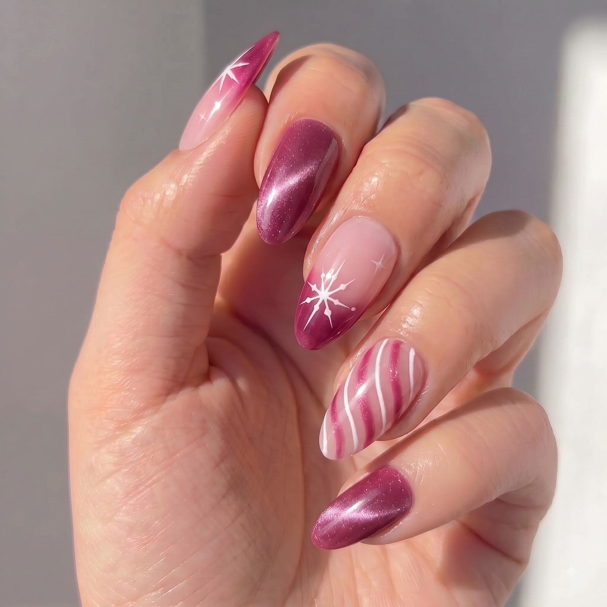 Berry Frost Cat Eye press-on nails – on hand by Handora Nails