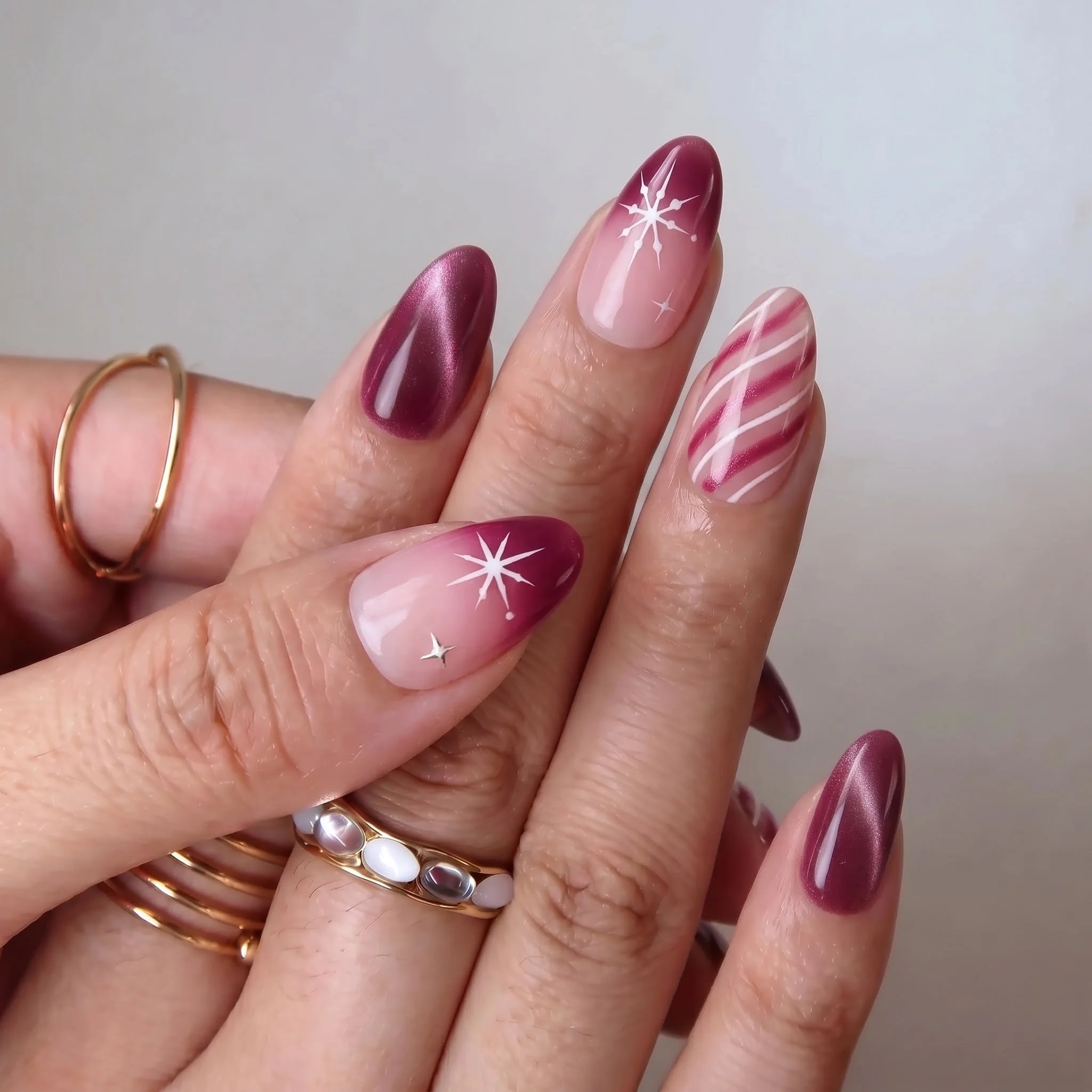 Berry Frost Cat Eye press-on nails – on hand by Handora Nails
