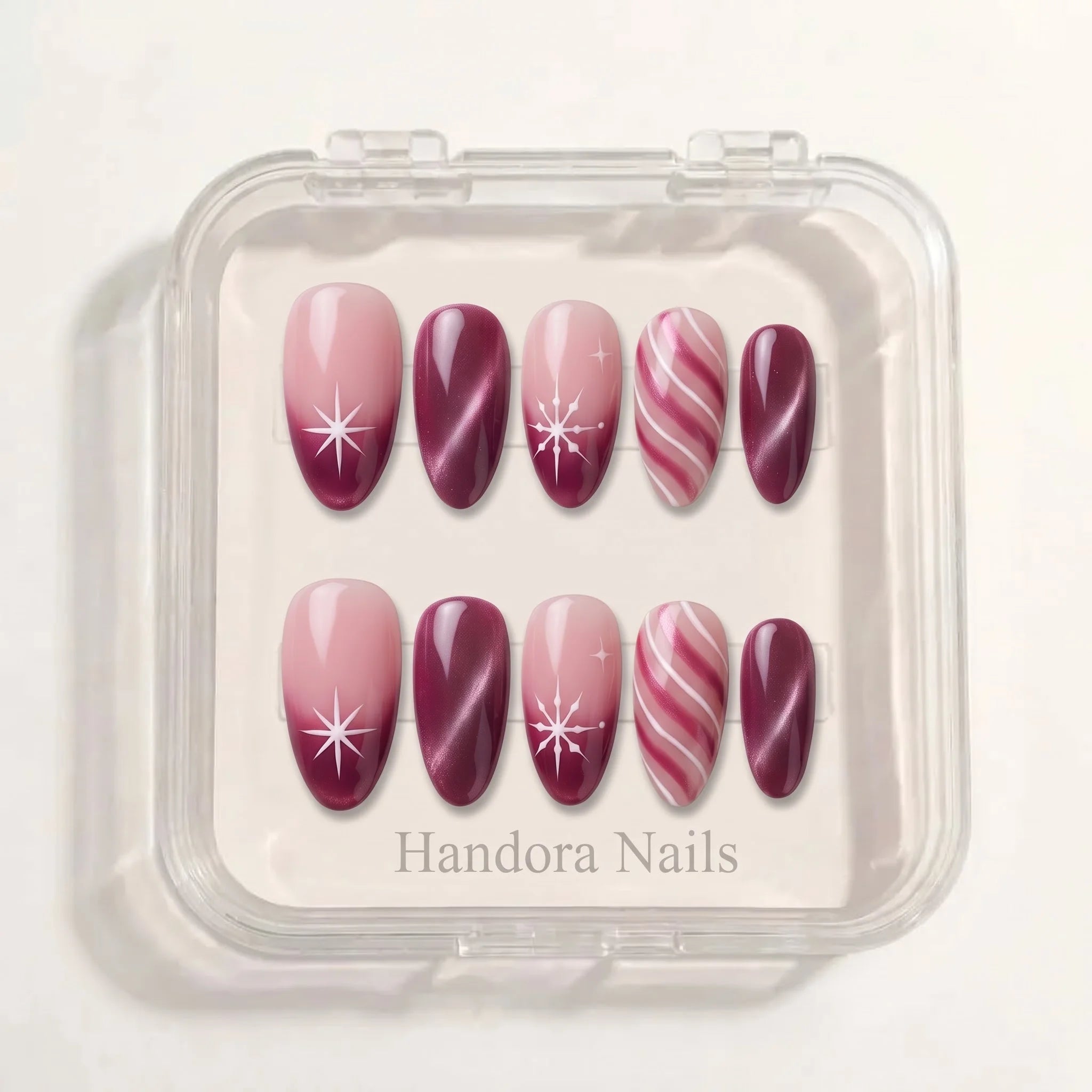 Berry Frost Cat Eye press-on nails – in gift box by Handora Nails