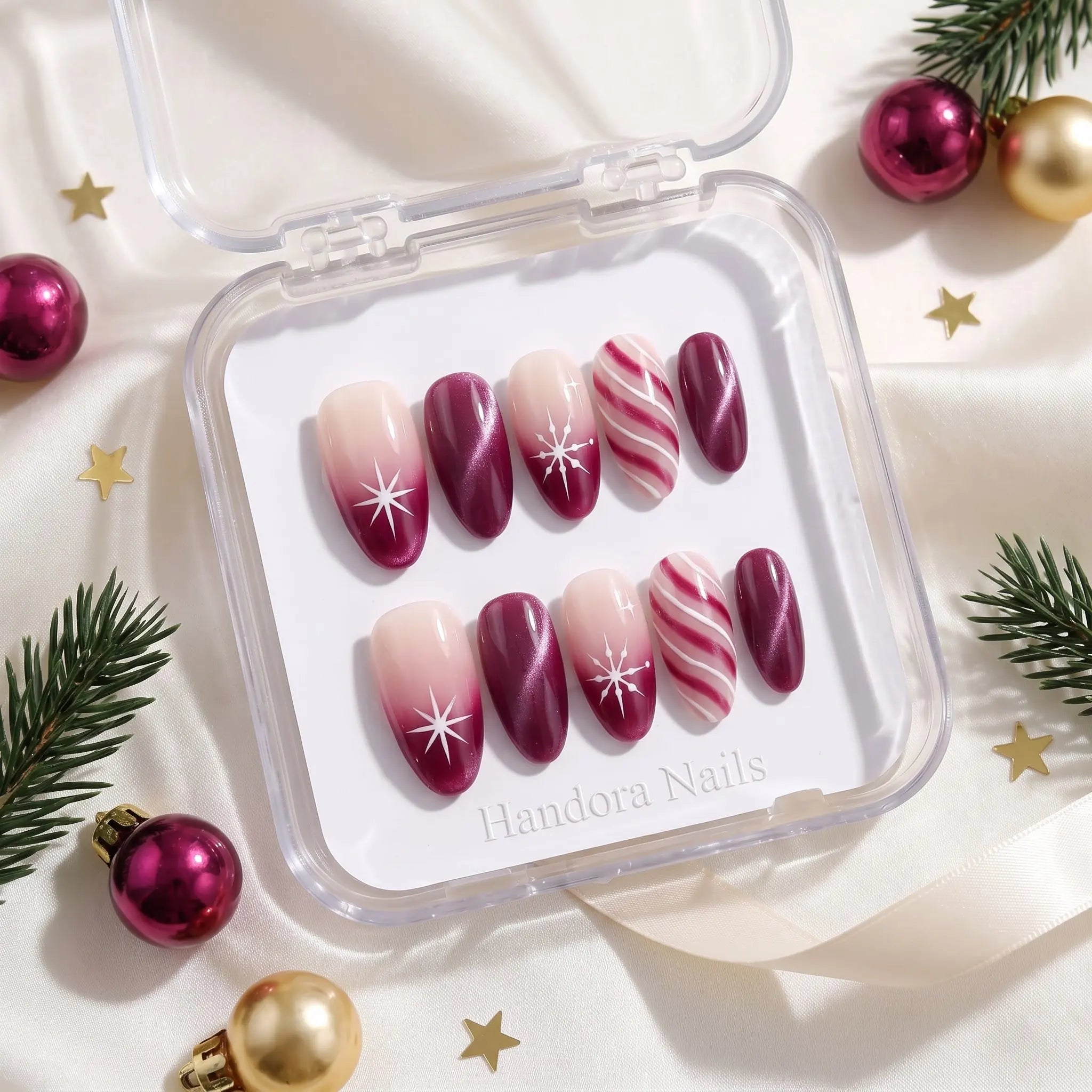 Berry Frost Cat Eye press-on nails – in gift box by Handora Nails