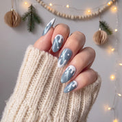 Blue Frost Christmas press-on nails - design view 4 by Handora Nails