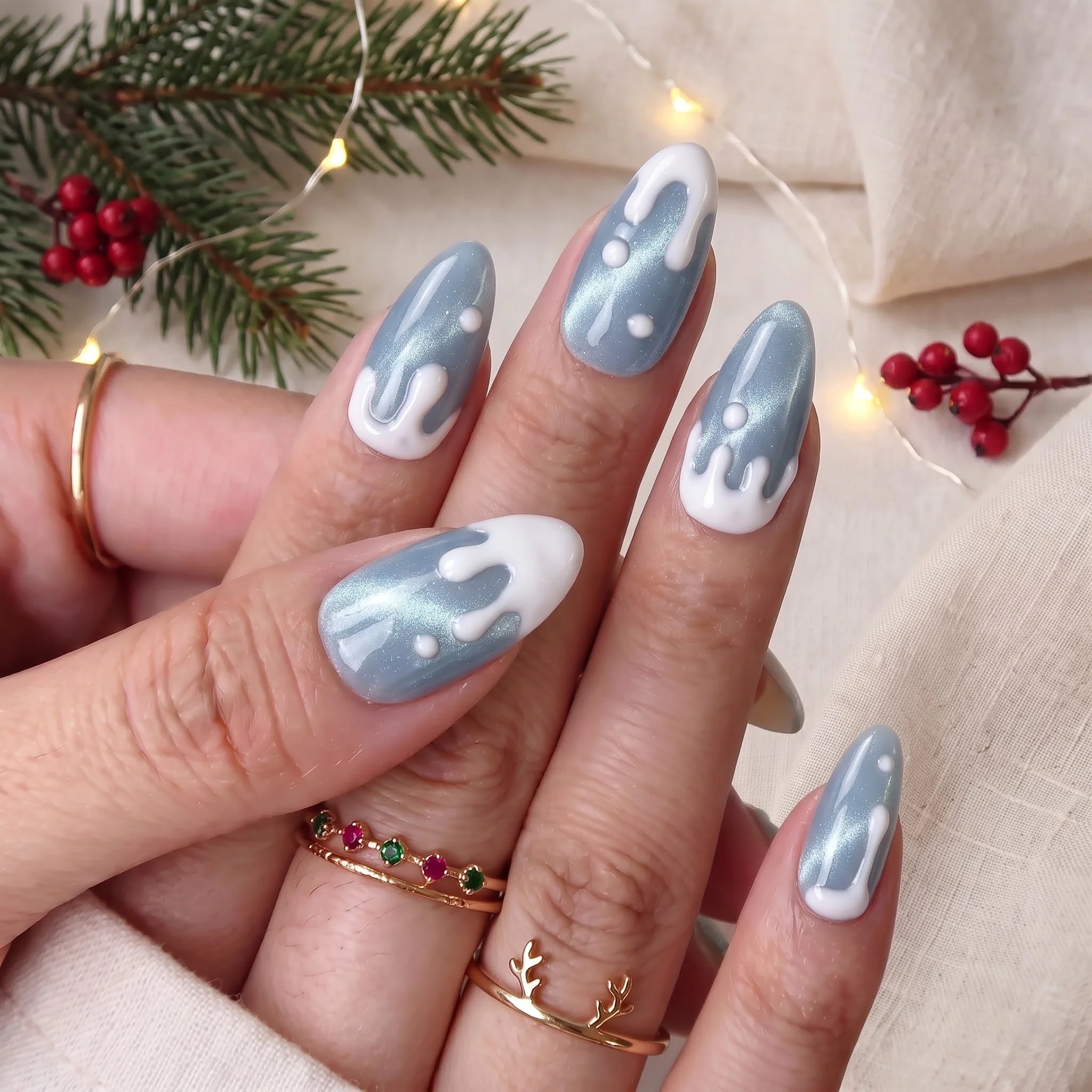 Blue Frost Christmas press-on nails - design view 5 by Handora Nails