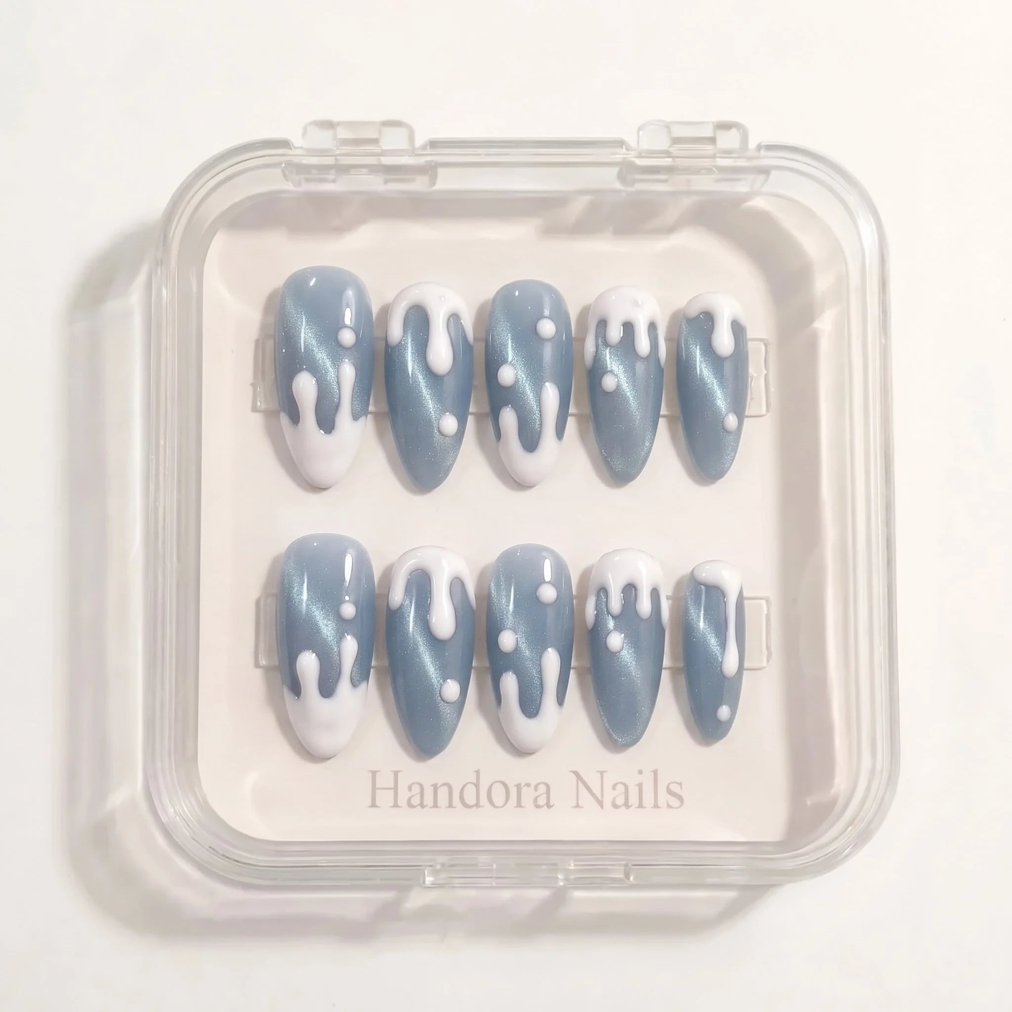 Blue Frost Christmas press-on nails - design view 8 by Handora Nails