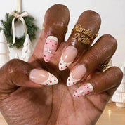 Blush Fair Isle Christmas press-on nails - on hand by Handora Nails