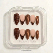 Bronze Croc winter press-on nails - in display box by Handora Nails