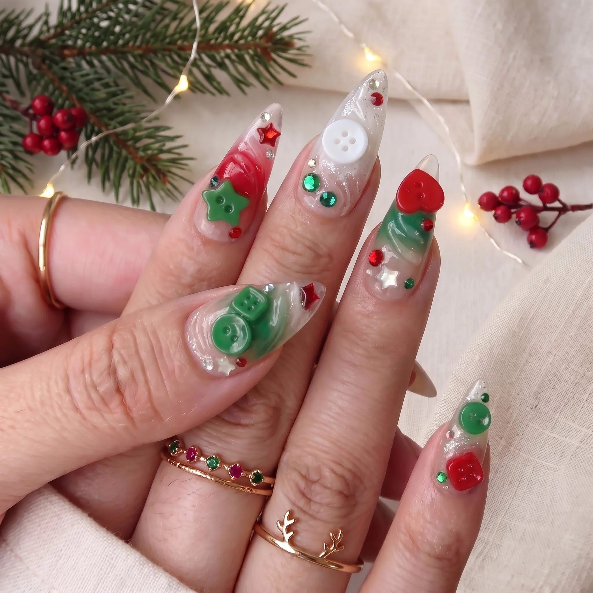 Button Knit christmas press-on nails – on hand by Handora Nails
