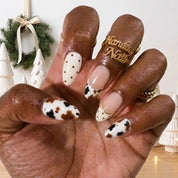 Calico Cream winter press-on nails - on hand by Handora Nails