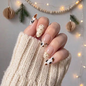 Calico Cream winter press-on nails - on hand by Handora Nails