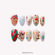 Candy Village Christmas press-on nails - white background by Handora Nails