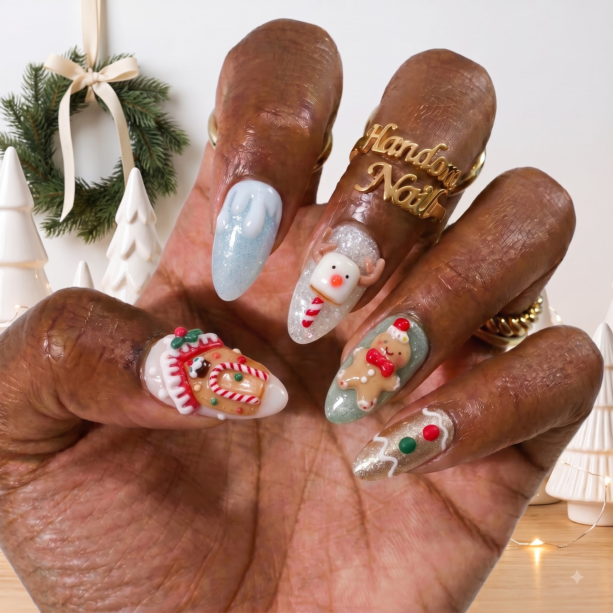 Candy Village Christmas press-on nails - design view 2 by Handora Nails