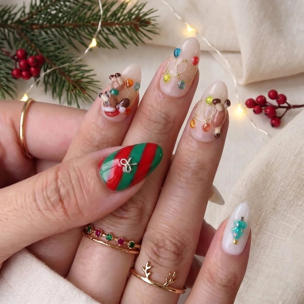 Candy Village Christmas press-on nails - design view 4 by Handora Nails