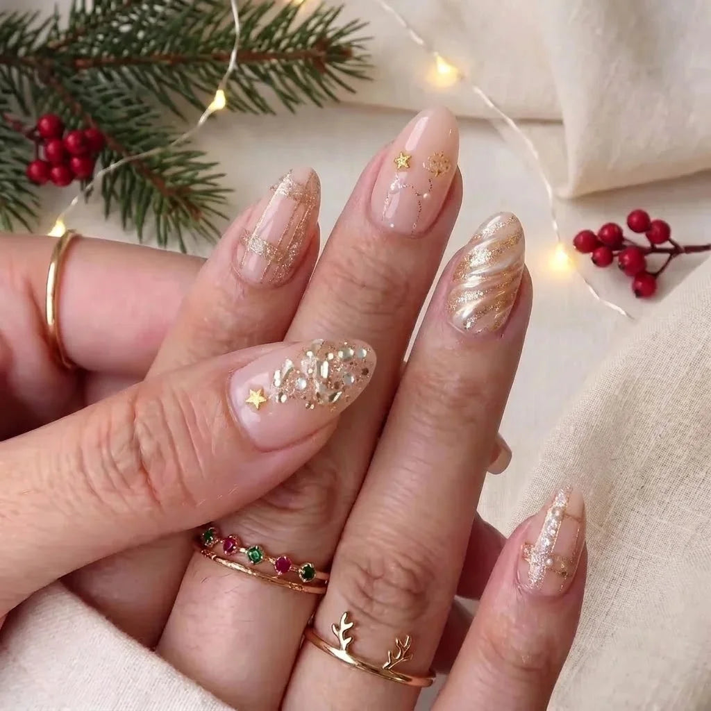 Champagne Wishes Christmas press-on nails - design view 4 by Handora Nails