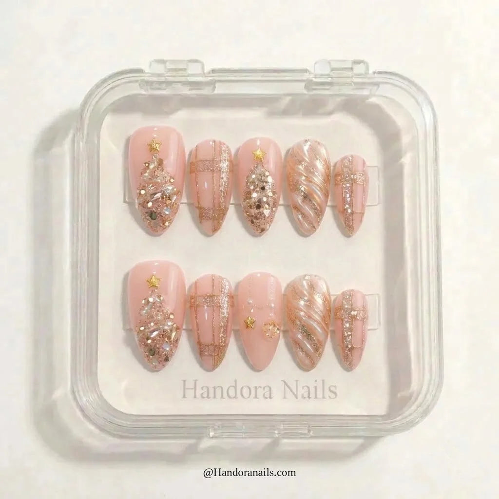Champagne Wishes Christmas press-on nails - design view 6 by Handora Nails