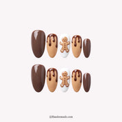 Choco Ginger Christmas press-on nails - white background by Handora Nails