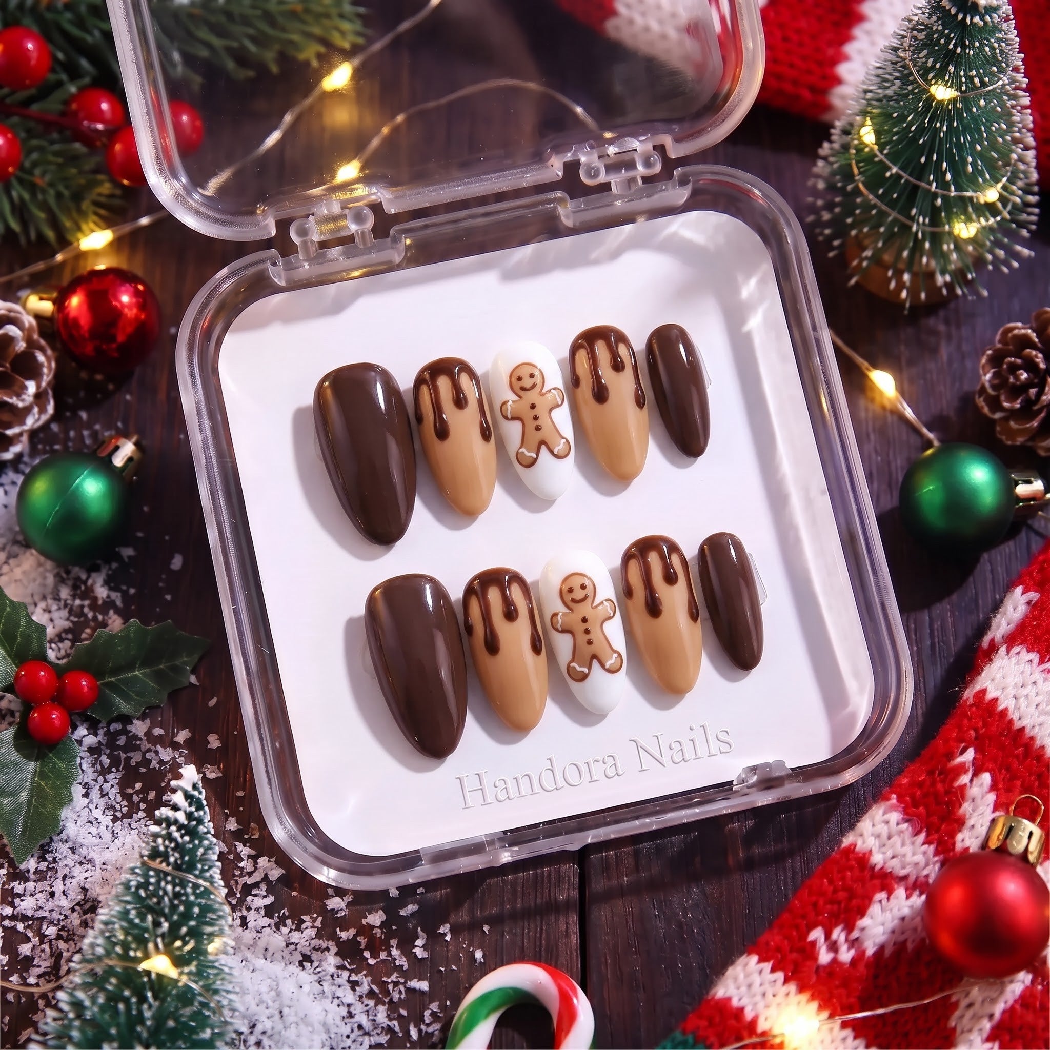 Choco Ginger Christmas press-on nails - design view 10 by Handora Nails