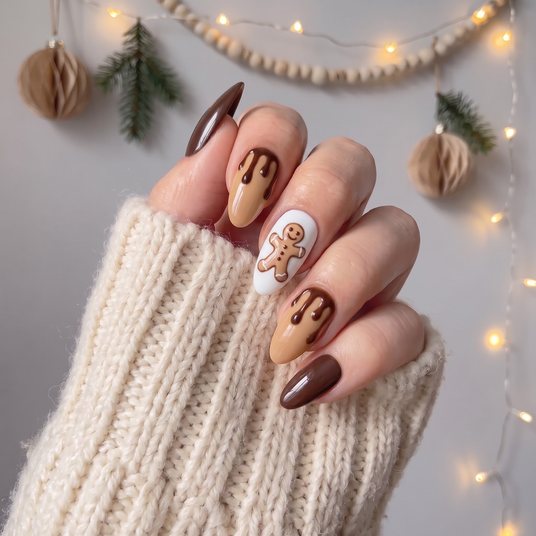 Choco Ginger Christmas press-on nails - design view 4 by Handora Nails