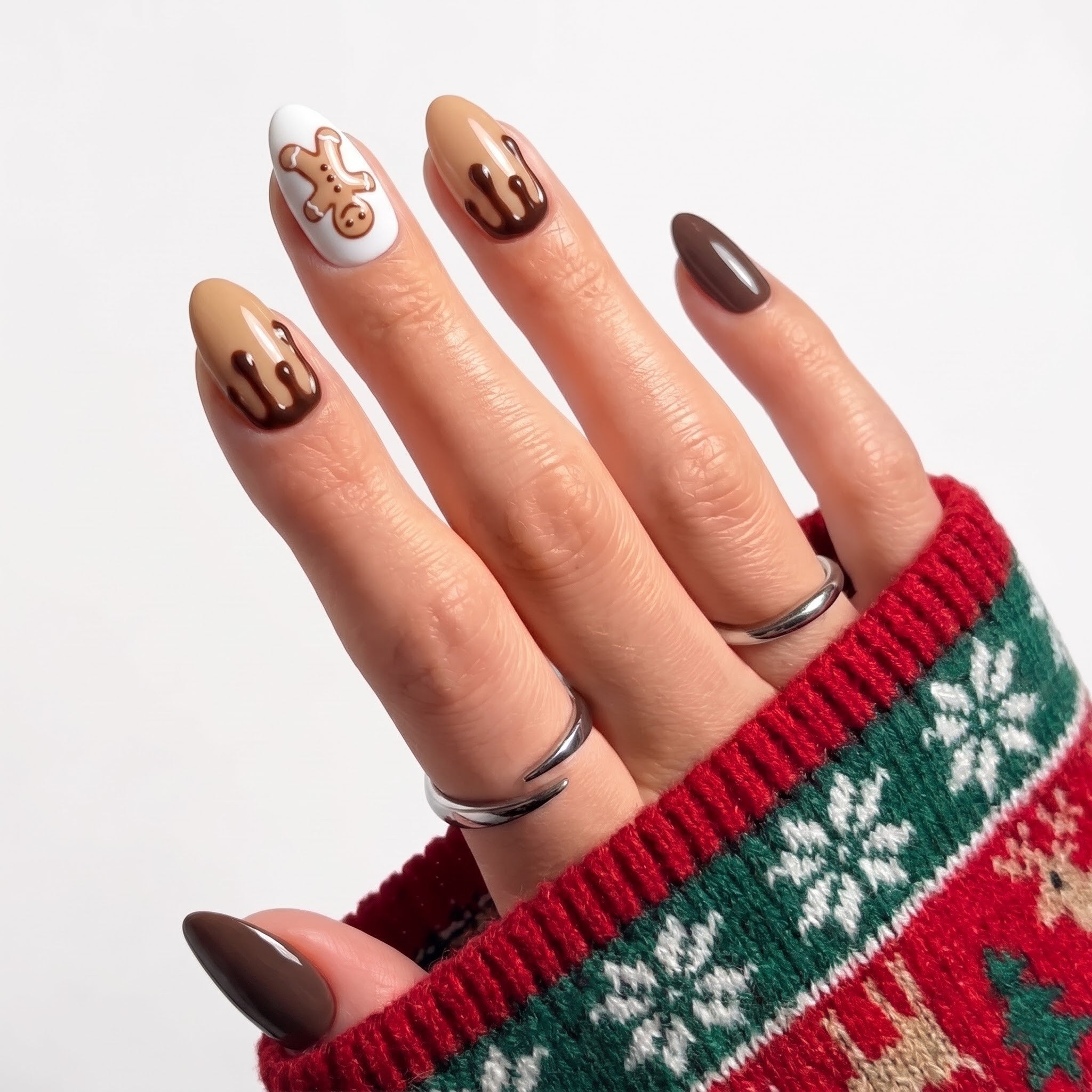 Choco Ginger Christmas press-on nails - design view 6 by Handora Nails