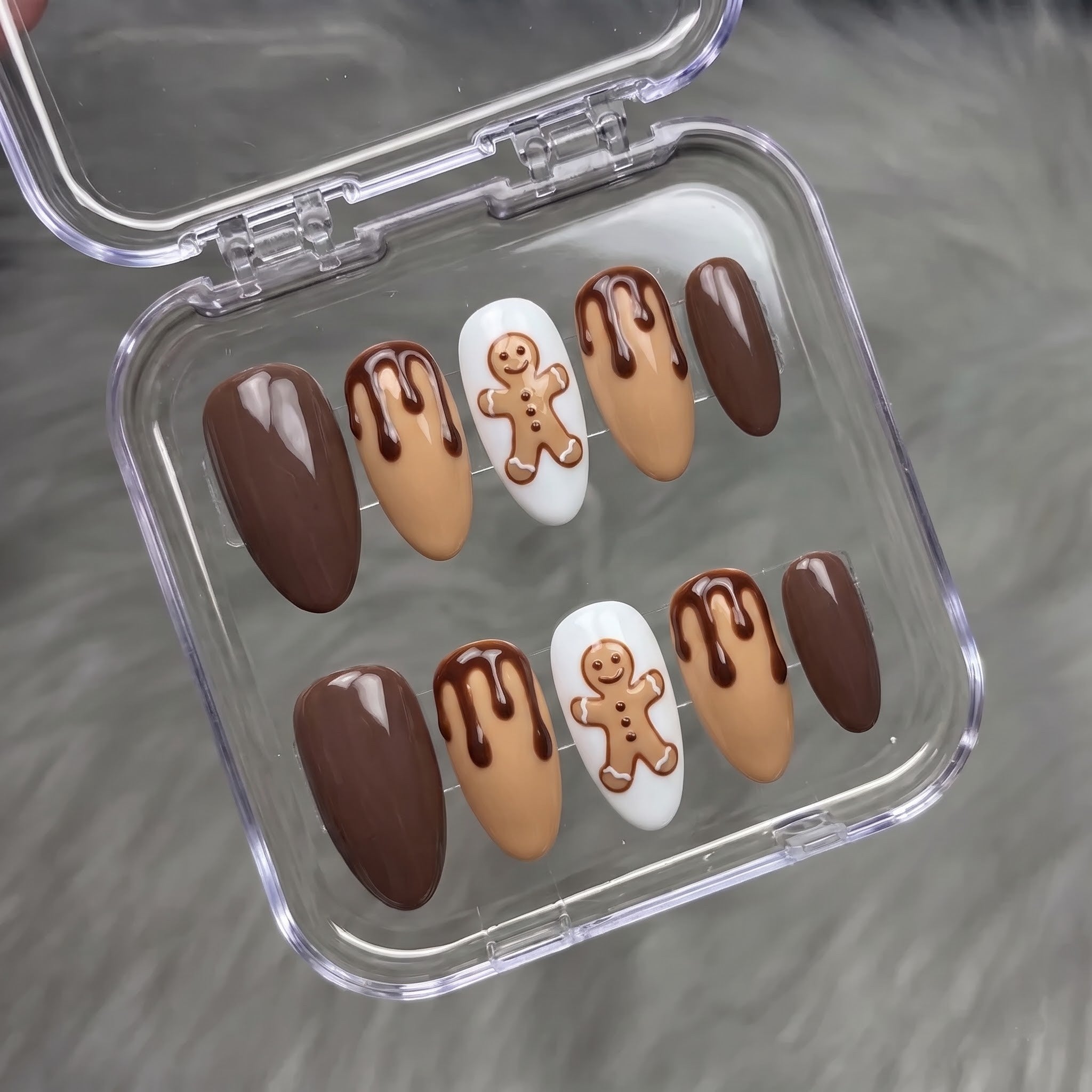 Choco Ginger Christmas press-on nails - design view 8 by Handora Nails