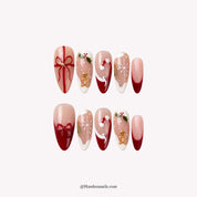 Christmas Morning Gingerbread press-on nails – white background by Handora Nails