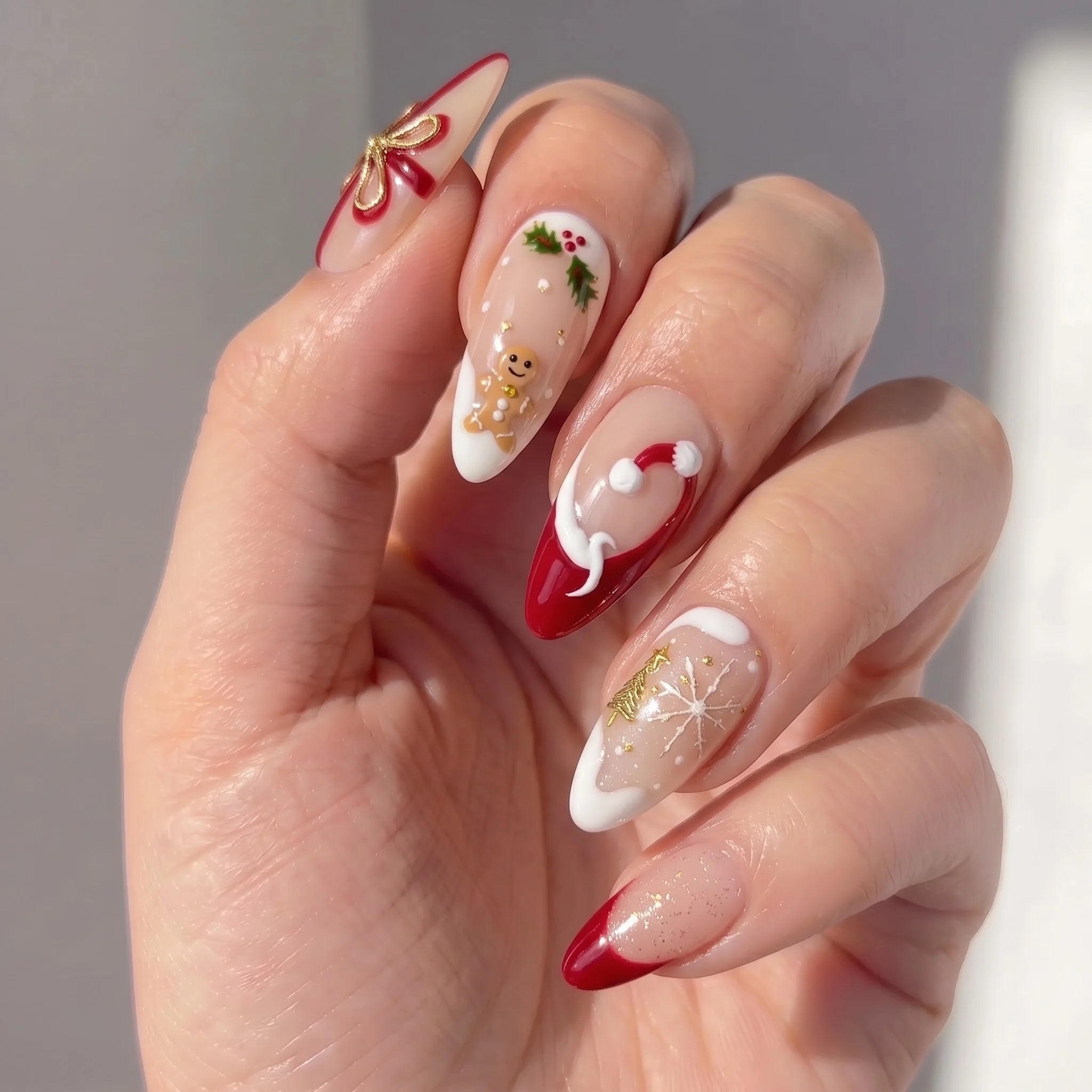 Christmas Morning Gingerbread press-on nails – on hand by Handora Nails