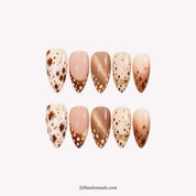 Cocoa Fawn winter press-on nails - white background by Handora Nails