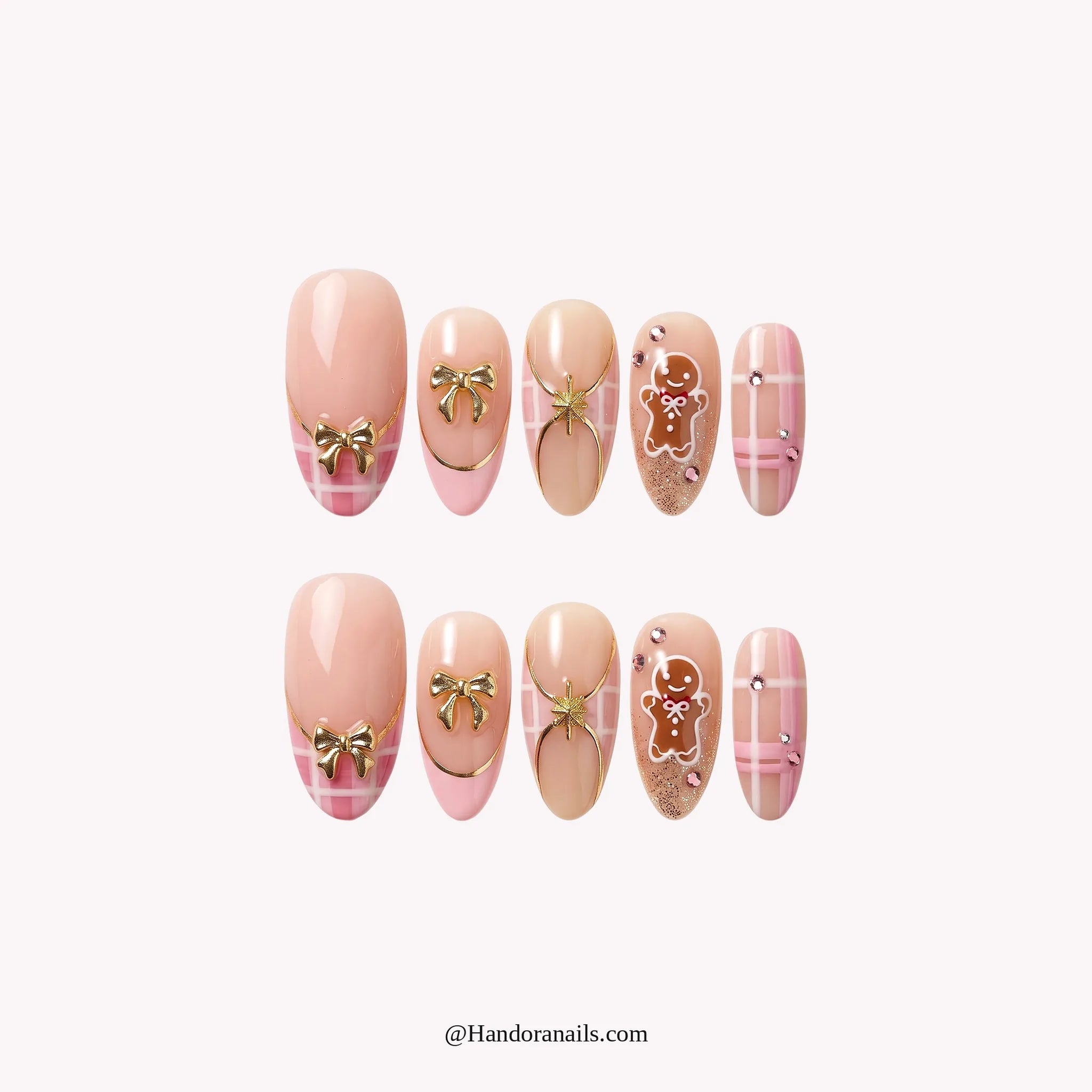 Cookie Blush press-on nails – almond shape, pink and gold