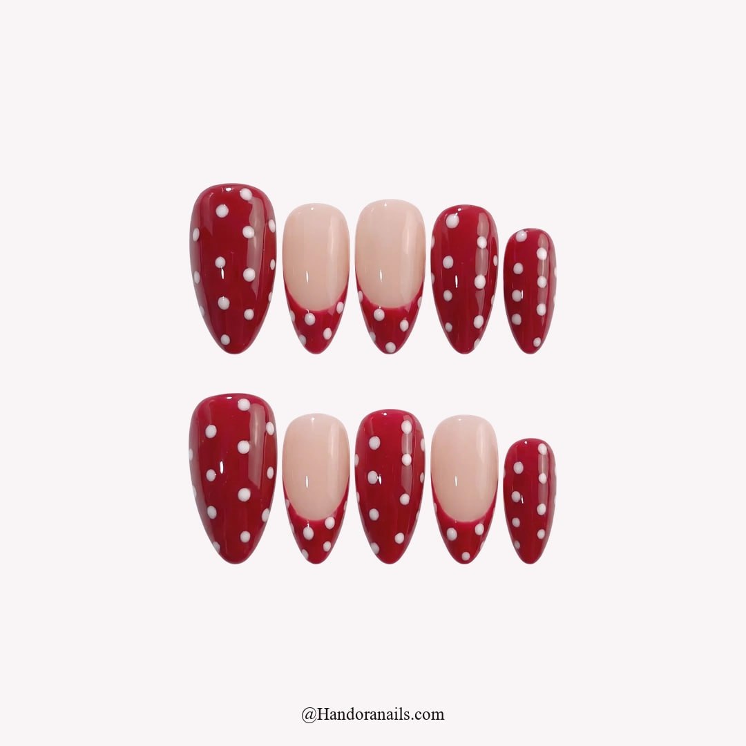 Cranberry Flurry Christmas press-on nails - white background by Handora Nails