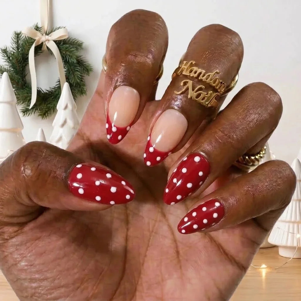 Cranberry Flurry Christmas press-on nails - design view 2 by Handora Nails