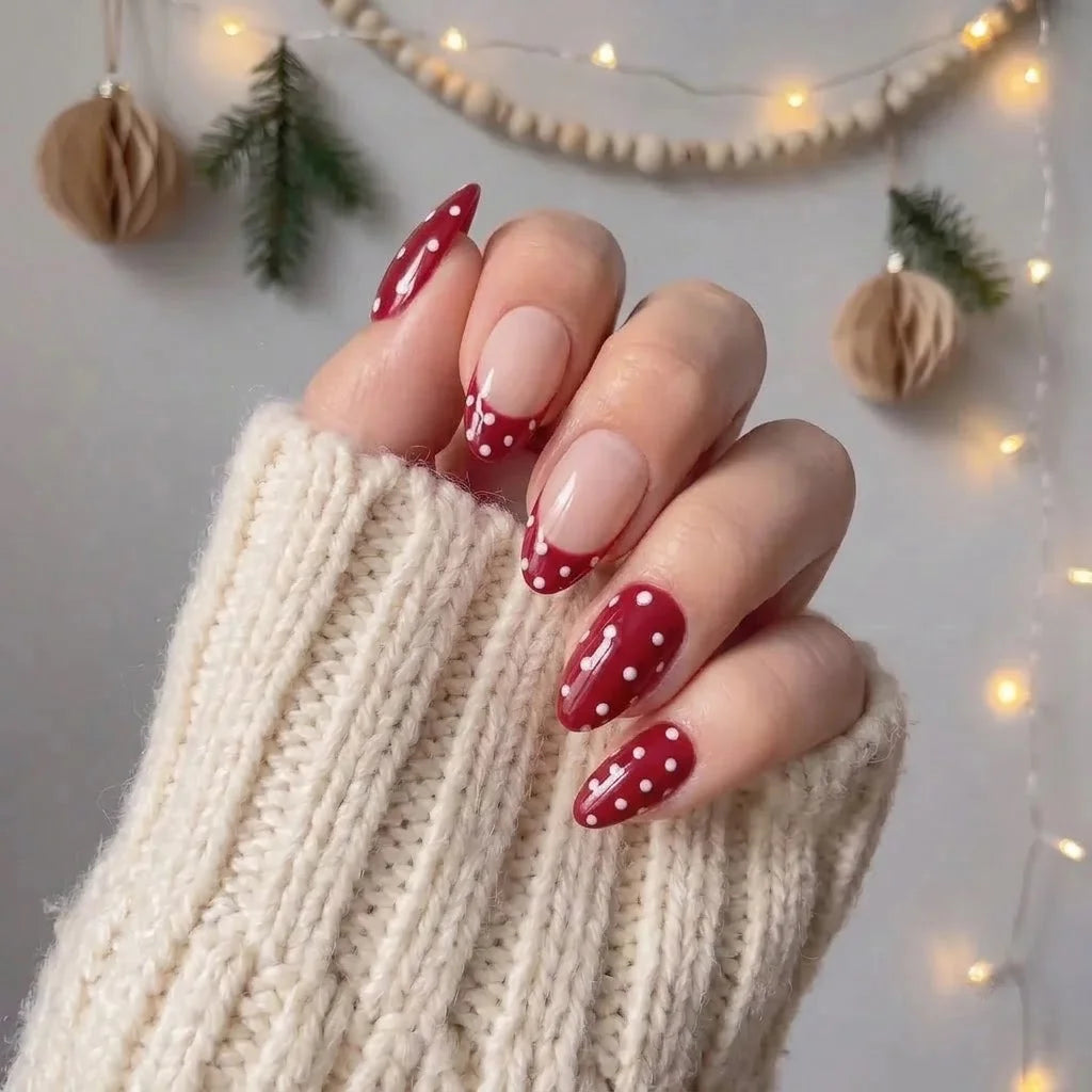 Cranberry Flurry Christmas press-on nails - design view 3 by Handora Nails