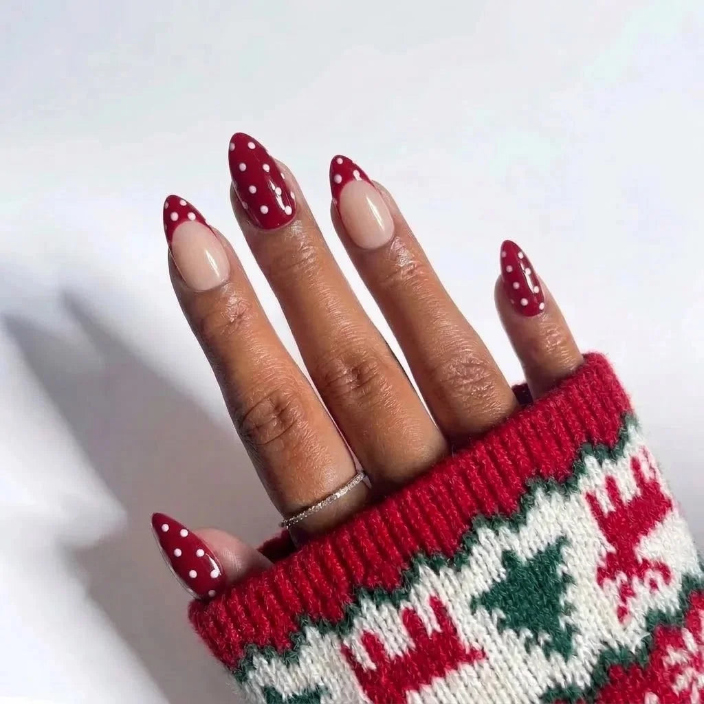 Cranberry Flurry Christmas press-on nails - design view 5 by Handora Nails